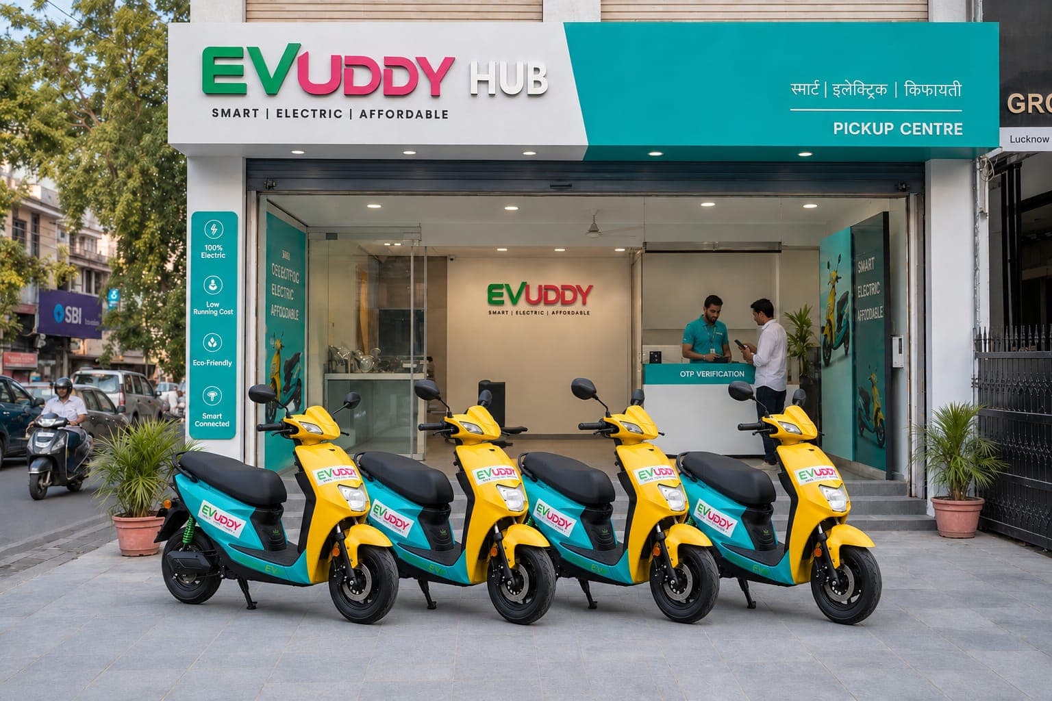 EVUDDY flagship hub at dusk